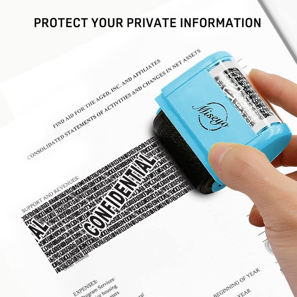 Identity Theft Protection Roller Stamp Set - Blue 6 Refill Ink Incleded - Picture 4 of 7